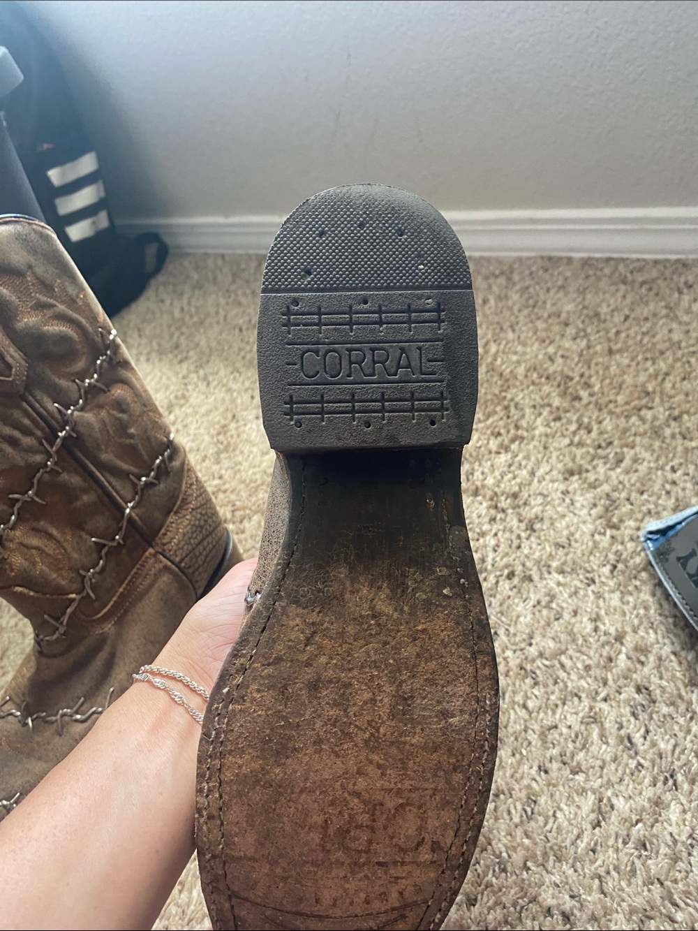 Corral Brown Western Heeled Boots with Turquoise Lining - Picture 2 of 3